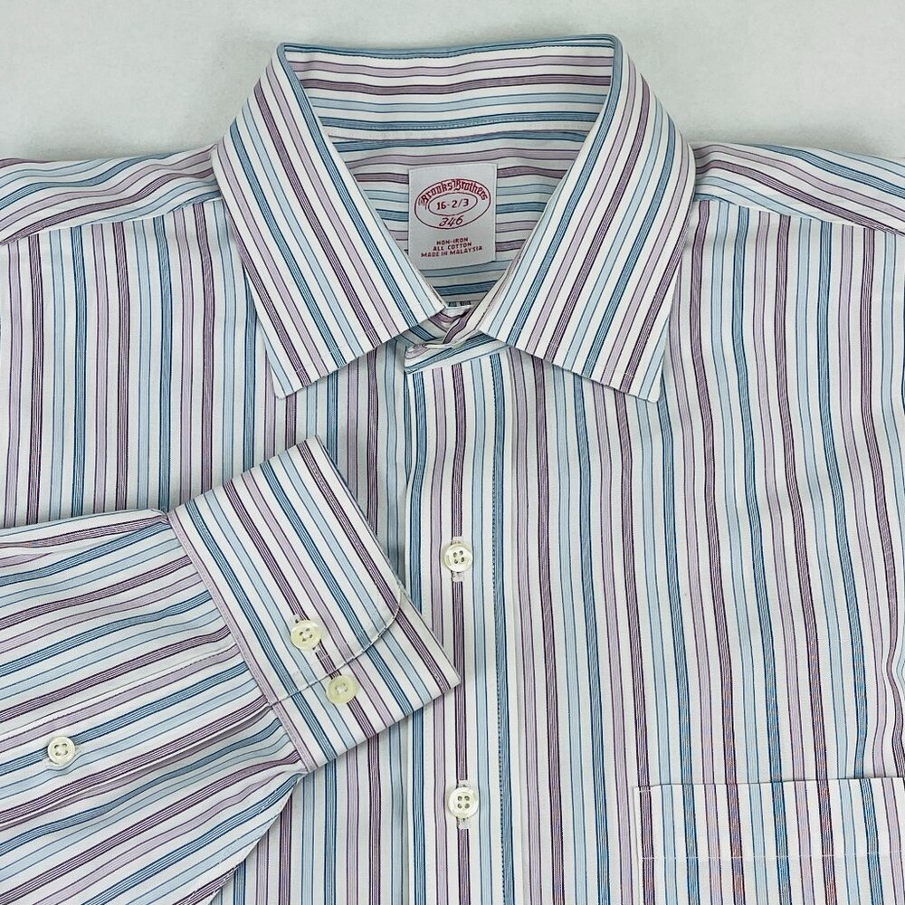 Brooks Brothers Dress Shirt Mens 16-2/3 Stripes Long Sleeve Non-Iron Button